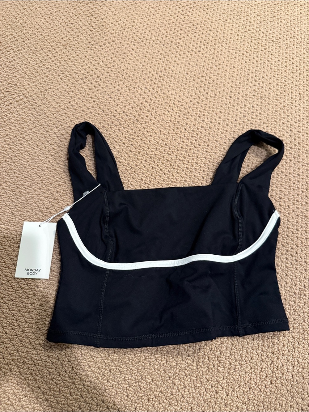 Monday Swimwear Black Crop Tank with White Trim